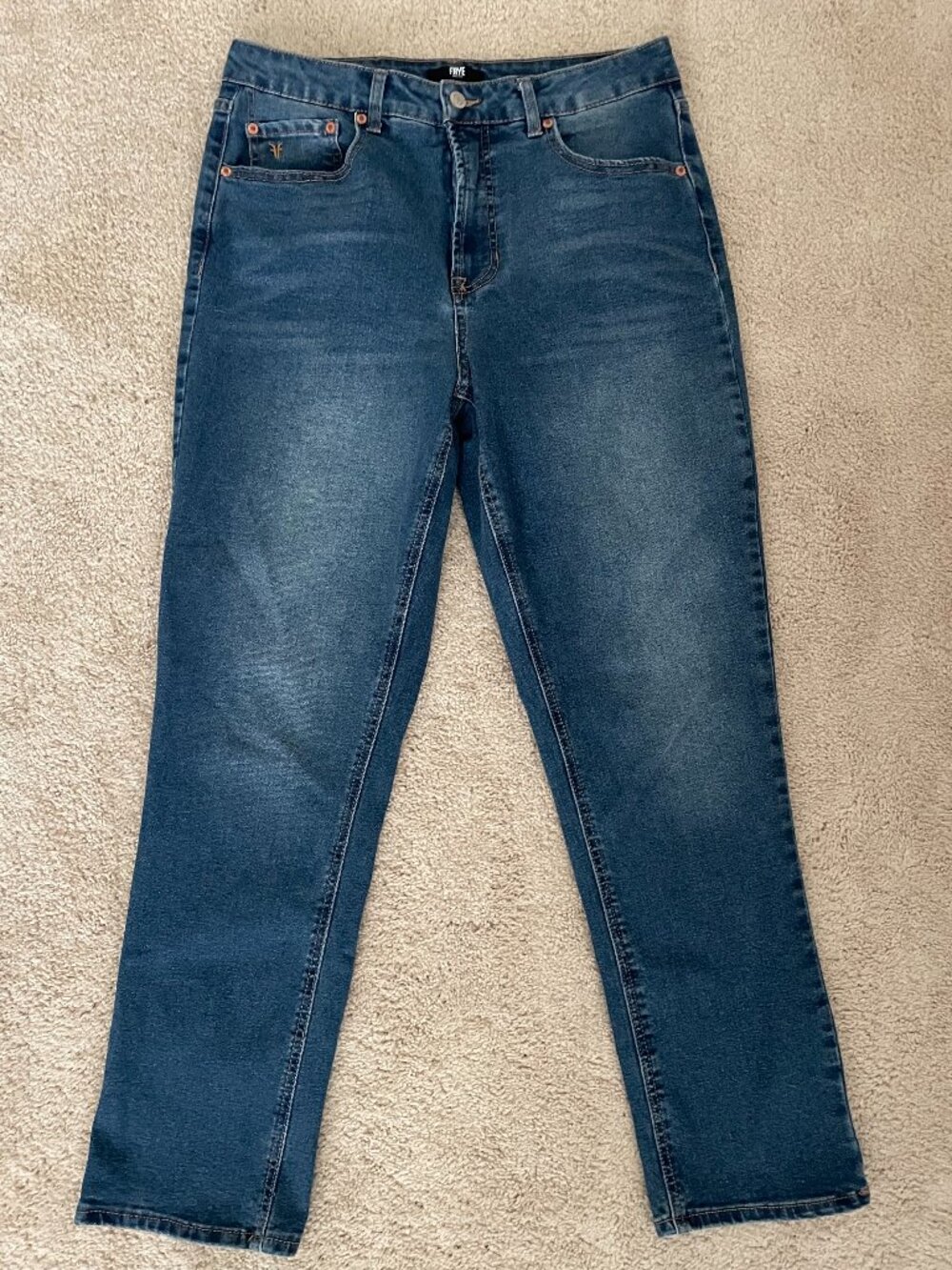 FRYE Slim Straight Jeans Women 8/29 High Rise Medium Wash Stretch Denim Classic